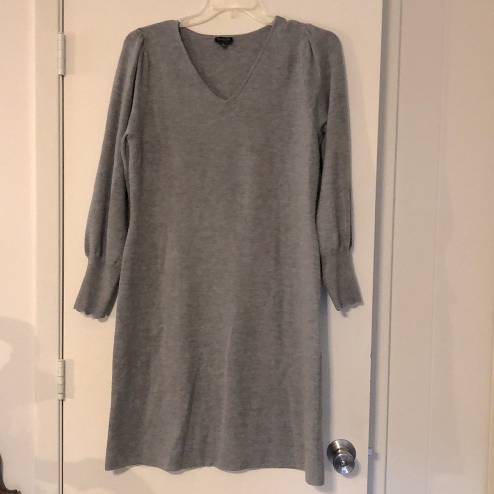 Talbots gray knit V-neck sweater-dress 100% Merino wool.